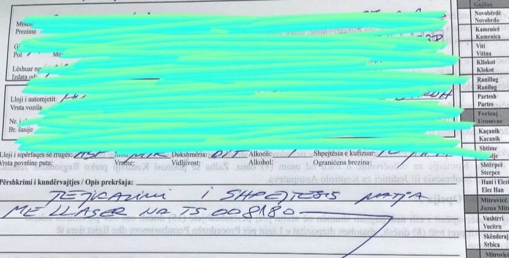 Gjobitet me 500 euro dhe i ndalohet vozitja për një vit shoferit për tejkalim të shpejtësisë