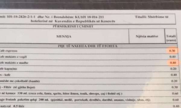 Kafja për deputetët kushton 30 centë, supa 40, mishi 1.5 euro