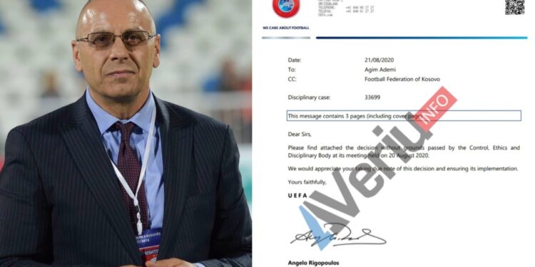 Ekskluzive: UEFA ia ka ndaluar Agim Ademit të ushtrojë çfarëdo aktiviteti lidhur me futbollin deri më 31 dhjetor 2022