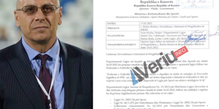 Zyra ligjore e MKRS-së jep opinion ligjor, thotë se Kuvendi i FFK për kryetar është i kundërligjshëm (Dokument)