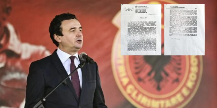 Publikohet dokumenti, Kurti është tërhequr nga UÇK-ja tre muaj para përfundimit të luftës