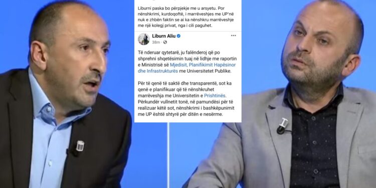 Imer Mushkolaj e demaskon ministrin Liburn Aliu: Marrëveshja me UP-në nuk e zhbën faktin që ai ka nënshkruar marrëveshje me një kolegj privat, nga i cili paguhet