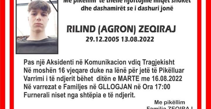 Sot i jepet lamtumira e fundit 16-vjeçarit që humbi jetën tragjikisht në aksidentin e rëndë në Gllogjan