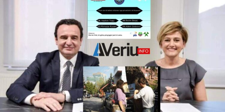 VV dikur vendoste postera me emrin e Mimoza Kusarit me pyetjen “Kush do të bëhet milioner nga privatizimi”