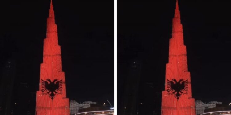 Festa e Pavarësisë së Shqipërisë transferohet edhe në Dubai, kulla me e lartë në botë “vishet” Kuq e Zi