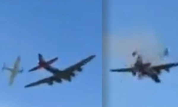 Tragjedi në ajër, bombarduesi B-17 përplaset me avionin e vogël
