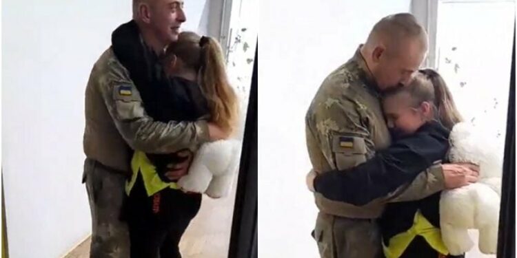 Momenti emocionues, ushtari ukrainas takohet me vajzën e tij pas nëntë muajve