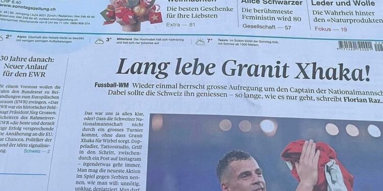 Gazeta zvicerane, Sonntags Zeitung: Rrnoftë Granit Xhaka!