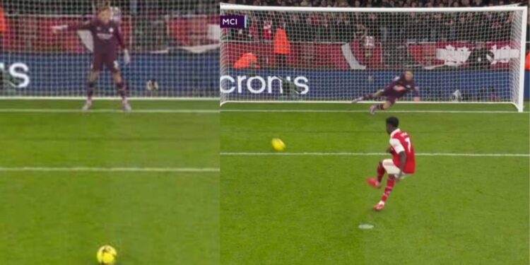 Ederson i kërkon ta gjuaj penalltinë në anën e djathtë, Saka e mposht me stil (VIDEO)