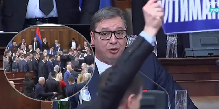 Video kur përfaqësuesit e opozitës i sulen Vuçiqit