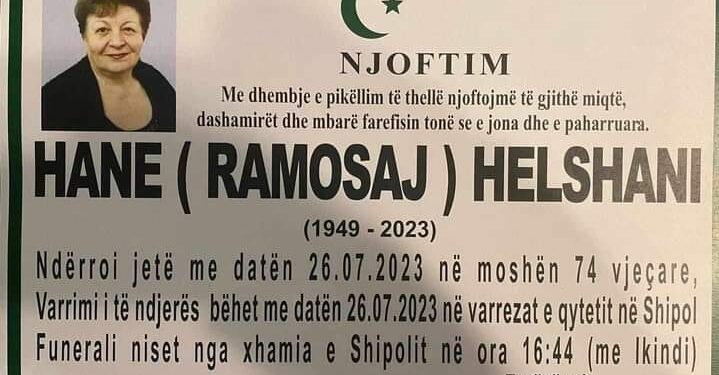 Lajm i hidhur: Vdes infermierja e pensionuar nga Mitrovica, Hane Helshani