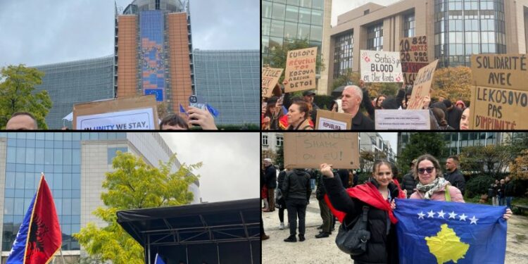 Protestë në Bruksel kërkohet që të sanksionohet Serbia dhe të mos lejohet themelimi i Asociacionit