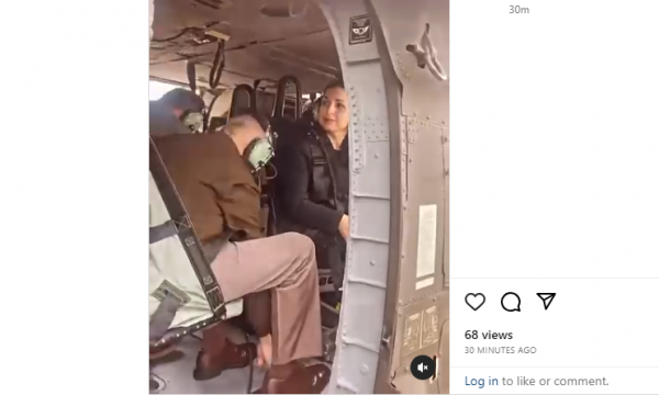 Presidentja Osmani me helekopterin e Ushtrisë Amerikane lëvizë drejt kampit ushtarak, Camp Dodge