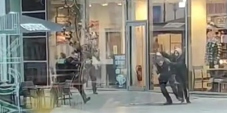 Momenti kur policia gjermane e qëllon një sulmues me armë (Pamje)