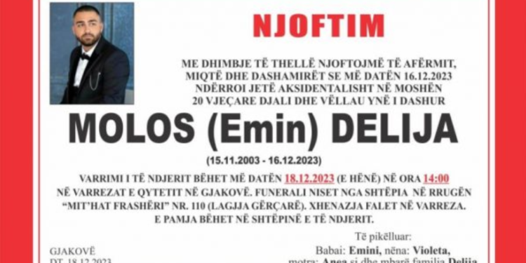 Sot i jepet lamtumira e fundit 20-vjeçarit që u godit për vdekje nga vetura në autostradë