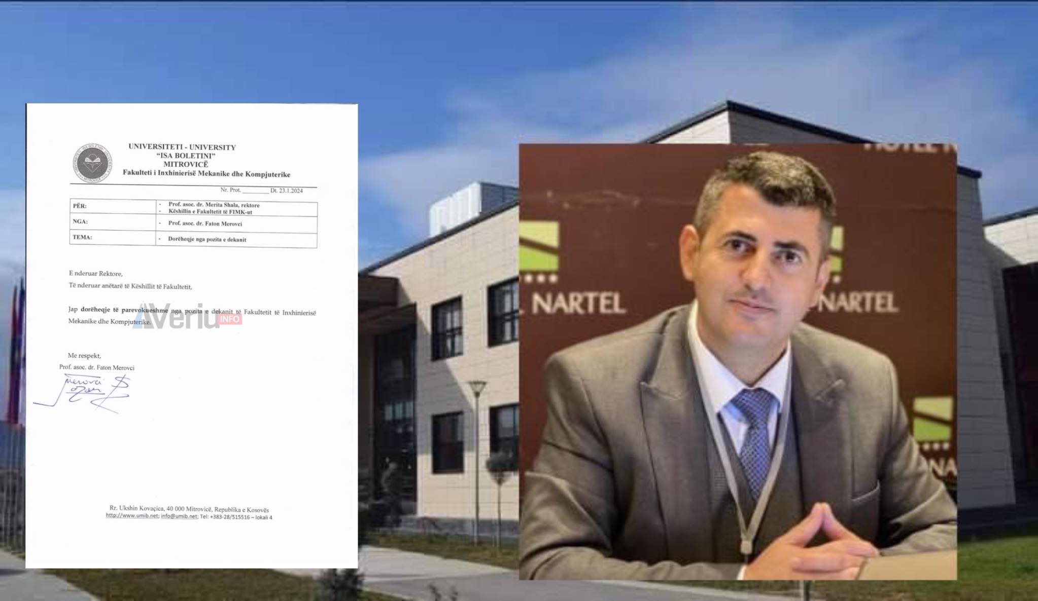 LAJMI I FUNDIT: Jep dorëheqje dekani i FIMK në Universitetin e Mitrovicës, Faton Merovci (Dokument)