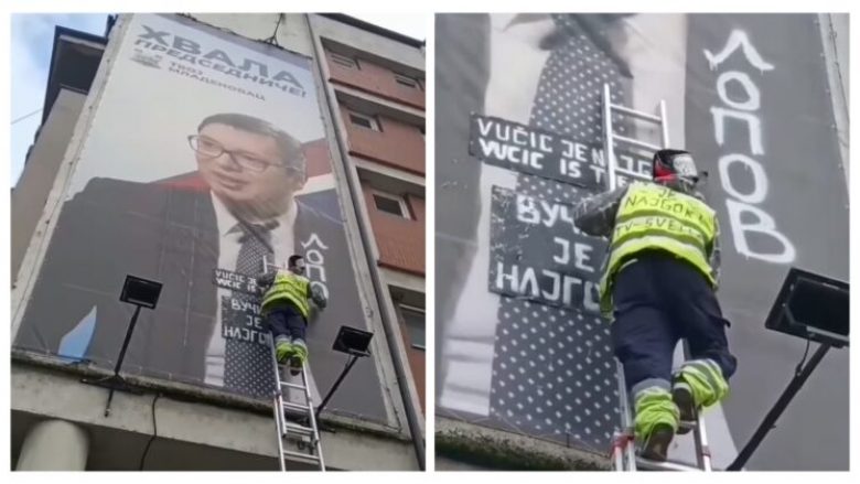 “Vuçiq është hajdut”, qytetari shkruan në një billbord në Serbi (VIDEO)