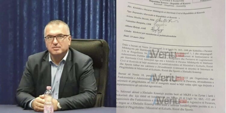 Deputetet e Kuvendit të Kosovës me kërkesë për KPMSHC: Xheladin Krasniqi u emërua kundërligjshëm si UD i Sekretarit të Përgjithshëm në MKRS (Dokument)