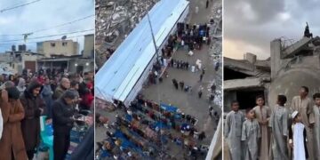 Palestinezët nuk i ndalë as lufta, falin namazin e Bajramit në rrënojat e xhamisë Al-Farouq në Rripin e Gazës