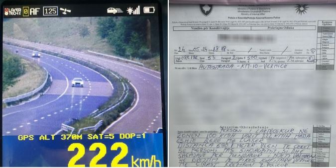 222 km/h në autostradën “Ibrahim Rugova”, gjobitet me 500 euro shoferi