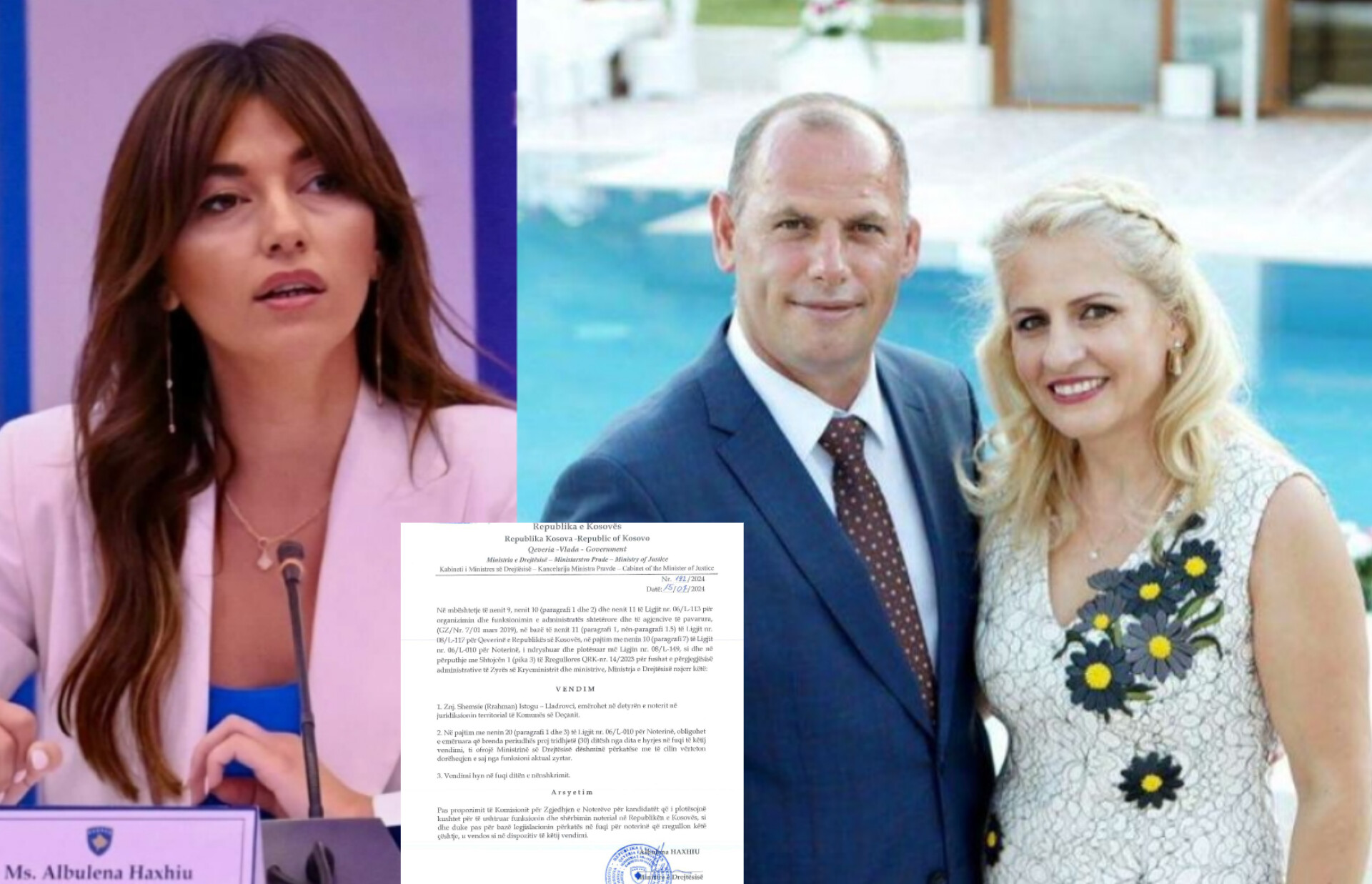 Ministrja Haxhiu emëron notere gruan e Ramiz Lladrovcit, do të punojë në Deçan (Dokument)