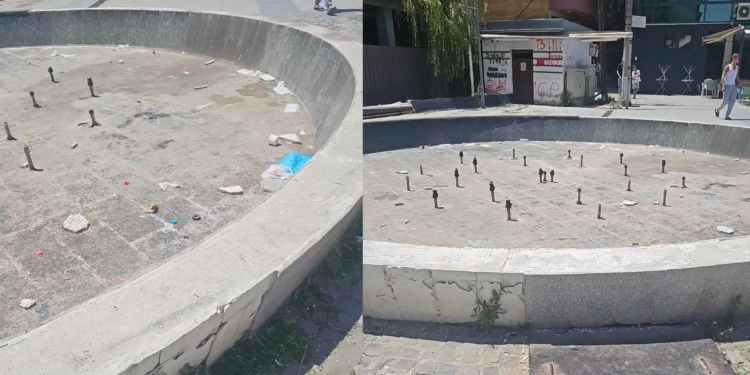 PAMJE E SHËMTUAR: Shatërvani mes sheshit në Vushtrri pa ujë e me plot mbeturina, kryetari Idrizi thotë se kinse sheshi u rikonstruktua