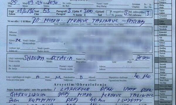 Policia në Ferizaj gjobit një 18 vjeçar, voziti 110 km/h ku shpejtësia e kufizuar ishte 40 km/h