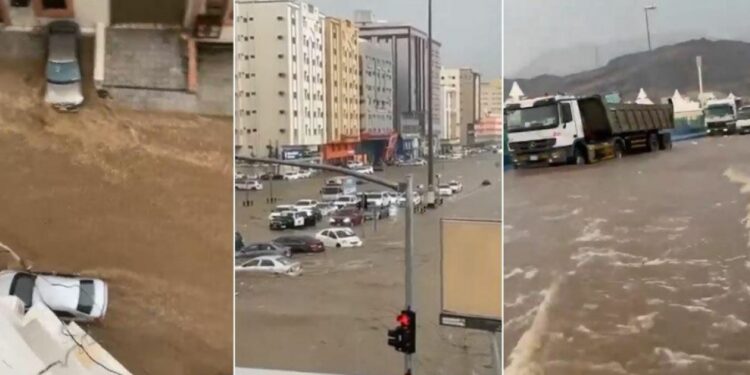 Meka goditet nga një stuhi e tmerrshme, uji bart pemë dhe makina