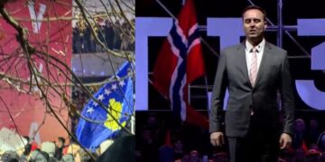 Në tubimin e VV-së shihet një flamur i Kosovës dhe një i Norvegjisë