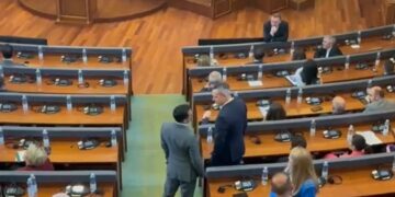 Dimal Basha e Arben Gashi bisedojnë diçka para nisjes së seancës(VIDEO)