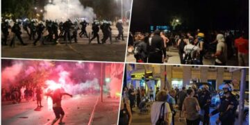 Serbia sërish në flakë | Digjen zyrat e SNS në Valjevë, xhandarmëria përdorë dhunë dhe arreston protestuesit