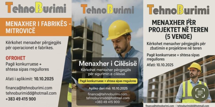 Mundësi e shkëlqyeshme punësimi: TehnoBurimi hap 7 vende të reja pune