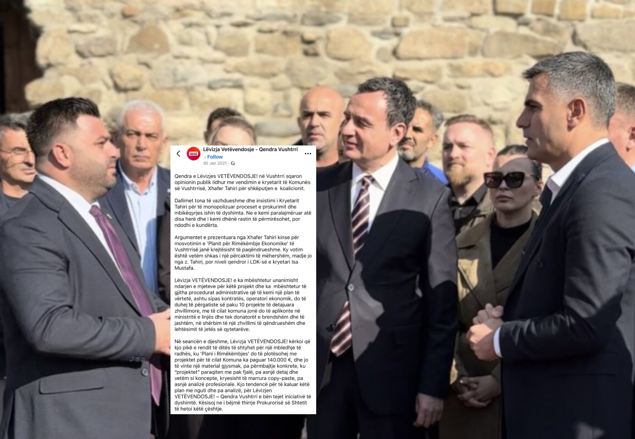 Vetëvendosje në Vushtrri fut në “varr” fjalët për Xhafer Tahirin ku e akuzonte më 2021 për monopol në prokurim, madje e ftonte prokurorinë për hetim