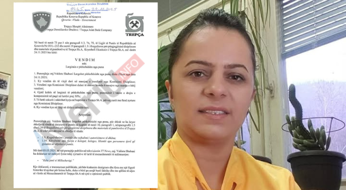 Trepça e suspendon Valdete Shabanin pasi foli publikisht për ndërrimet e vendit të punës