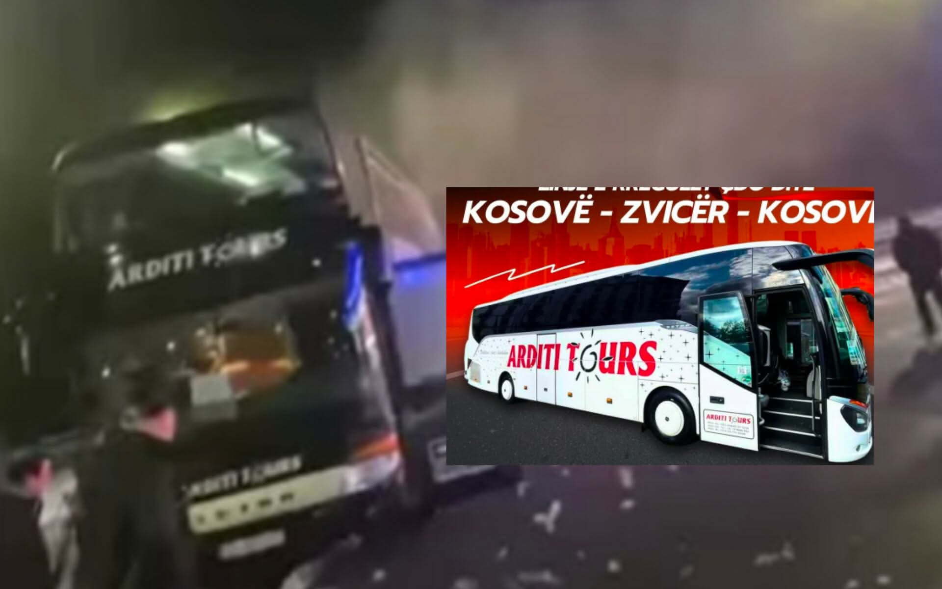 Digjet autobusi i “Arditi Tours” që po shkonte nga Kosova në Zvicër, ishte plot me mërgimtarë (VIDEO)