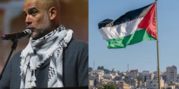 Guardiola paraqitet me një shall palestineze, flet në skenë për vuajtjet e fëmijëve në Palestinë