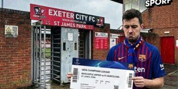 Ia huqi “veç” për 600km, tifozi i Barçës përfundon duke ndjekur ndeshjen e kategorisë së tretë angleze