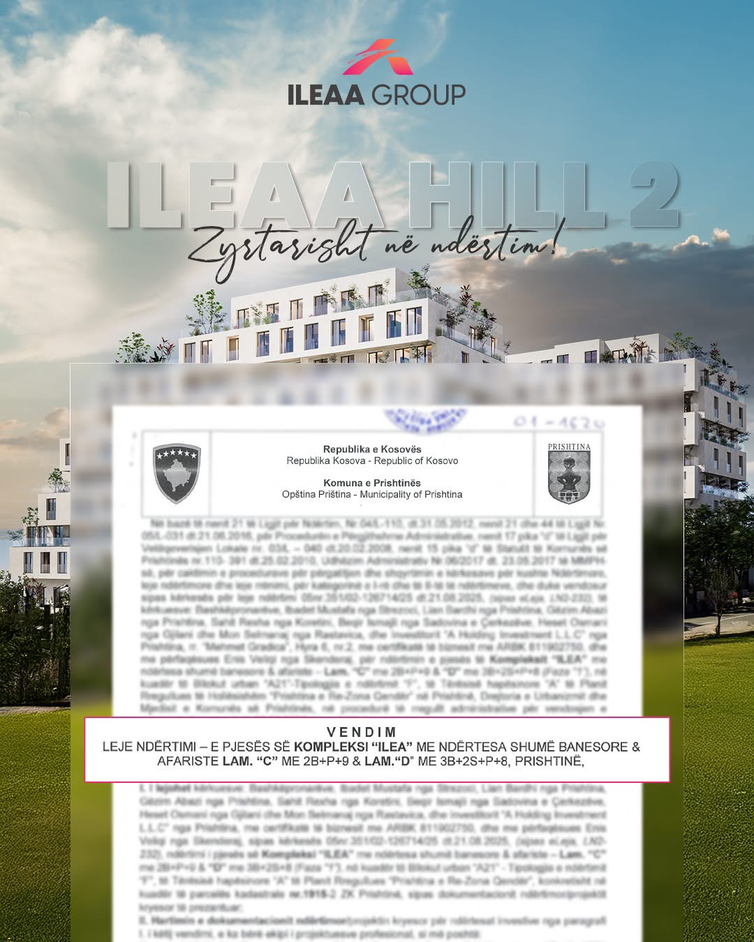 Projekti ILEAA HILL 2 në Prishtinë pajiset me leje ndërtimore