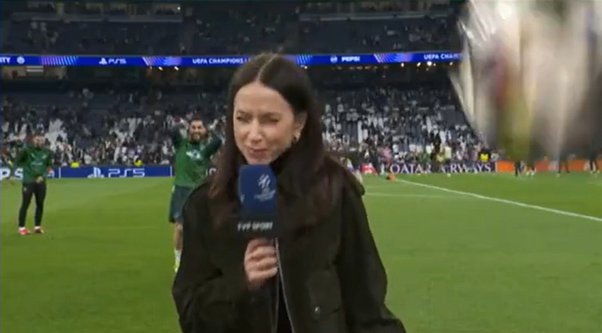 Momenti i sikletshëm për gazetaren e sportit, futbollisti i Manchester Cityt e godet me top në kokë para duelit me Realin!