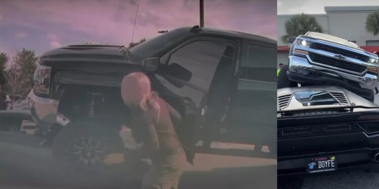 VIDEO VIRALE/ Kamionçina godet Lamborghini-n në parkim