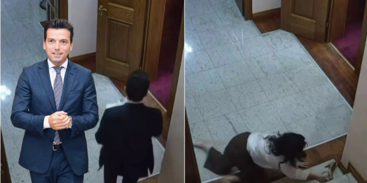VIDEO: Shehaj rrëmbeu nga zyra e Kuvendit dokumentin sekret të marrëveshjes me SHBA dhe u “arratis” me vrap, punonjësja rrëzohet nga shkallët