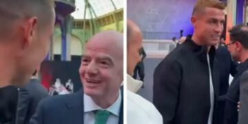 U takua me Infantinon, shikoni reagimin e çuditshëm të Ronaldos pasi largohet nga presidenti i FIFA-s