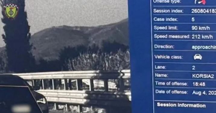Voziti automjetin me 212 km/h në rrugët e Shqipërisë, shoferi gjobitet me 4.300 euro