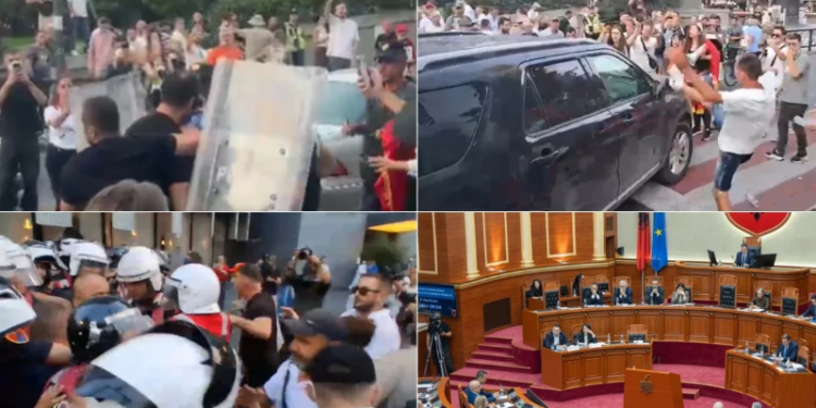 Një orë seancë mes vezëve dhe përplasjeve të forta jashtë Kuvendit – protestuesit bllokojnë rrugët në Shqipëri