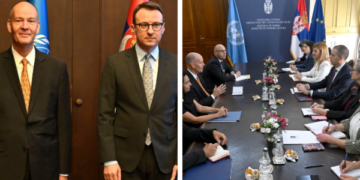 Due takon Gjuriqin e Petkoviqin në Beograd, në komunikatën e UNMIK’u figuron “OKiM”, shkurtesë për emërtimin serb “Kosovë e Metohi”
