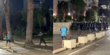 I pashqetësuar nga tensionet, qytetari bën vrapin e mbrëmjes në Tiranë derisa hidheshin molotovë