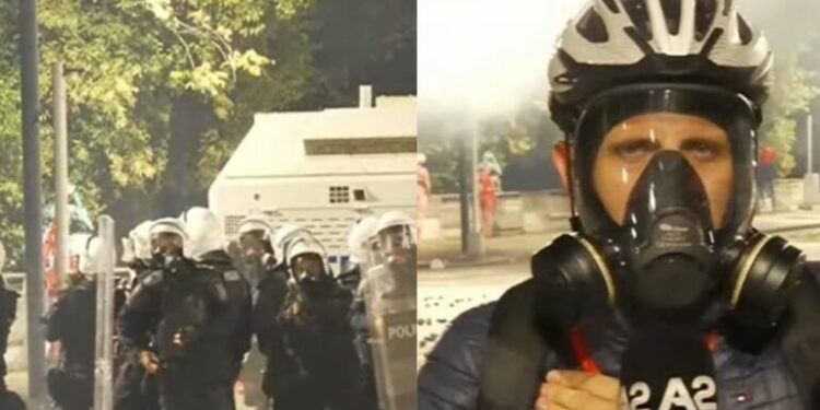Gazetari i A2 CNN goditet me plumb gome gjatë protestës në Tiranë